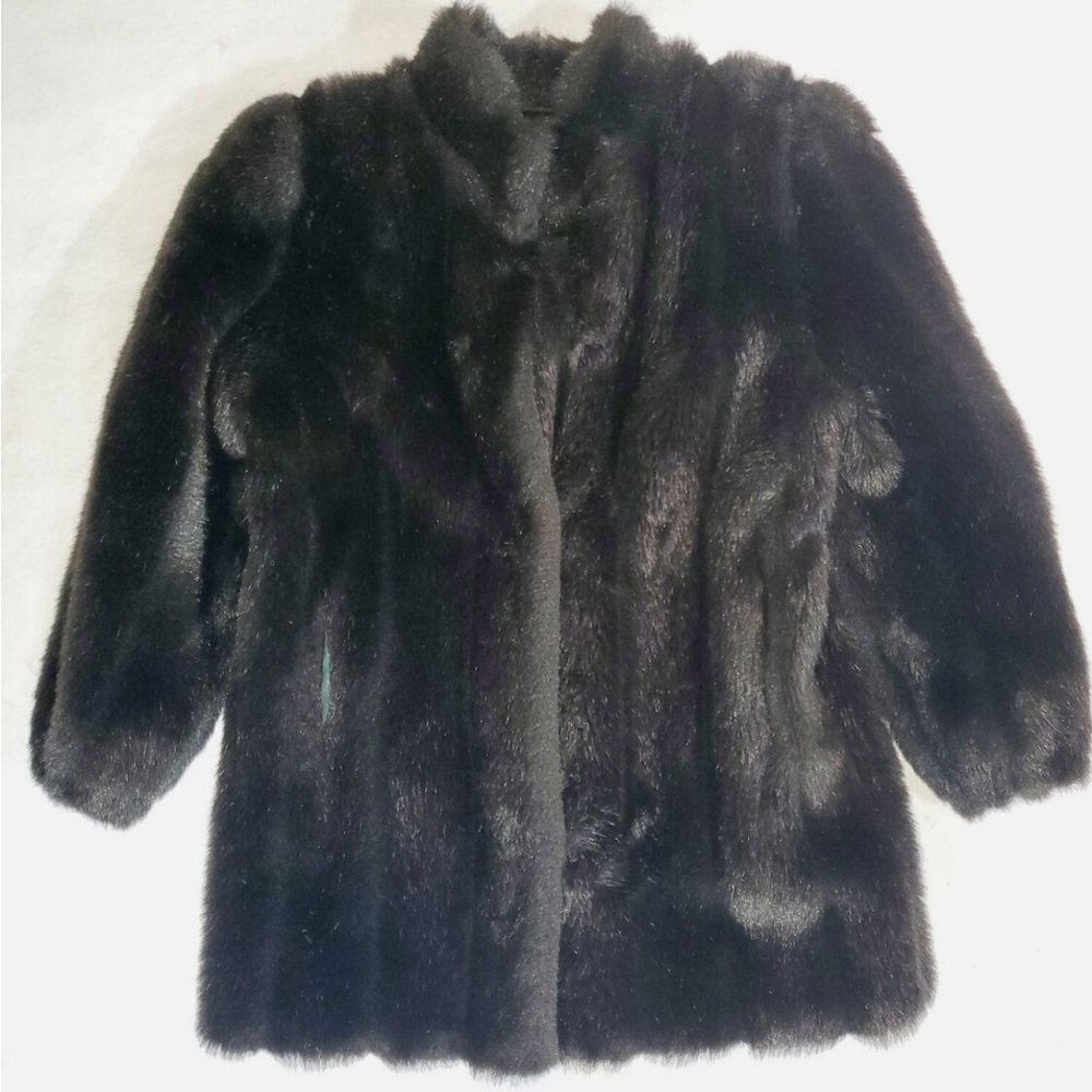 Vintage Monterey Fashions Black Faux Fur Coat Size 4P